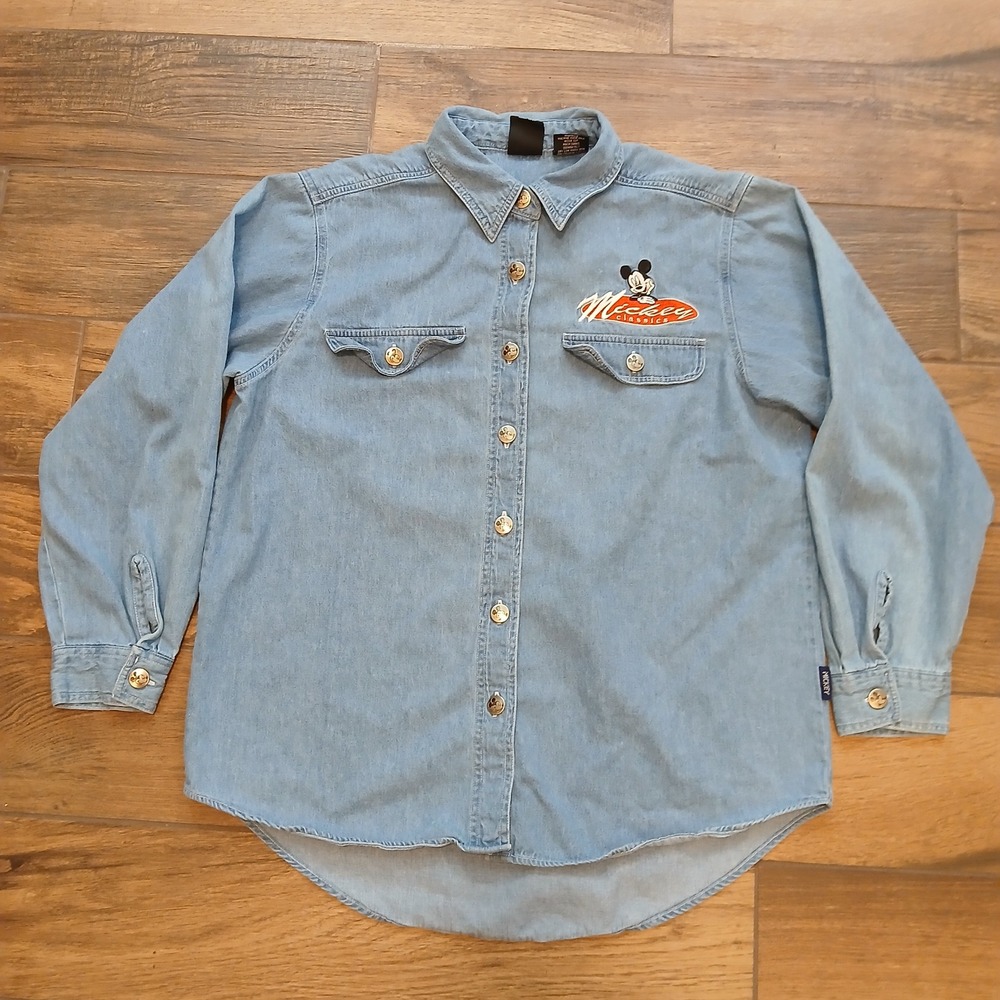 Mickey Unlimited Jerry Leigh Denim Shirt Mens Medium Blue Disney Classics